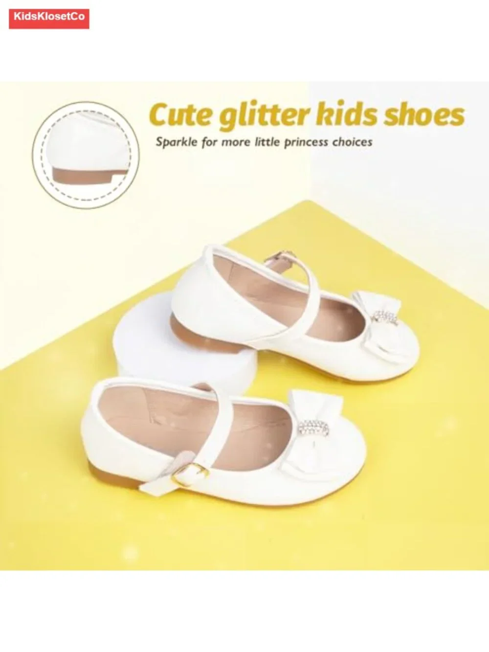 Toddler Girls Mary Jane Flats with Bow, Glitter & Sequin, Hook & Loop Closure,